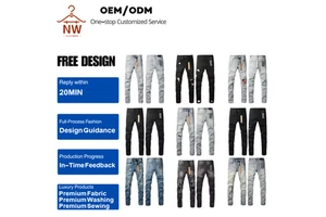 Top Quality Ksbstyle Men's Casual Slim Fit Jeans Ripped American High Street Mid Waist Medium Skinny Jeans for Men
