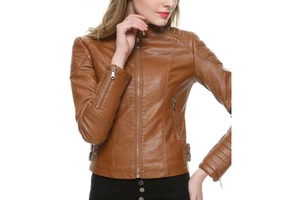 Custom Finished Fashion Genuine Leather Denim Women Plaid Stylish Slim Fit Motorcycle Jacket Breathable Waterproof Windproof