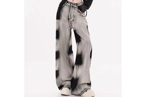 Women's Eco-Friendly Breathable Simple Knitted High Waist Summer Vintage Distressed Wide Legged Denim Jeans 2025 New American