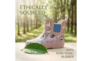 Custom Color Pattern Available Kids Slip On Rubber Rain Boots Single Back Pull Tab Outsole Waterproof Toddler Ankle Wellies