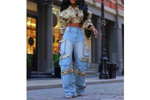 RT022-spring 2025 Womens Clothing Denim Jean Set for Women Leather Jacket and Pants 2 Piece Set Women