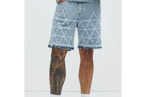 Men Denim Shorts Casual Summer Slim Fit Ripped Elastic Waist Mid Rise Quick-Dry 100% Cotton Breathable Durable Comfortable Daily