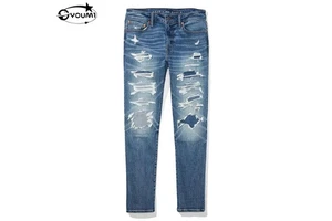 Wholesale Custom Low Rise Black Skinny Slim Fit Bootcut Black Bell Bottom Distressed Vintage Wax Flared Pant Denim Jeans for Men