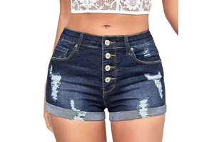 Custom Women Denim Shorts High Waisted Ladies Summer Jeans Ripped Half Pant Casual Streetwear Button Stripped Wholesale Best