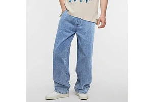Men's Stonewashed Wide Leg Loose Fit Denim Jeans Plus Size Mid Waist Casual Streetwear Pants 100% Cotton