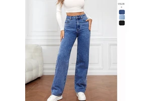 2024 Hot-selling Women Casual Stretch Washed Denim Fashionable Straight Pants Jeans Women's High Waist Jeans Pants