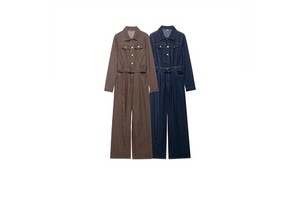 ZATRHMBM Spring and Autumn Women's Clothing 2026 New Fashion Denim Overalls Jumpsuit Retro Lapel Casual Women's Jumpsuit