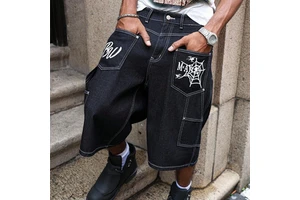 Casual Men's Street Style Printed Denim Shorts Custom Logo Graphic Jean Shorts Men Baggy Jeans Shorts Jorts Men