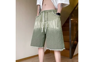 YL 100% Cotton Men's Denim Shorts Retro American Hip-Hop European American Street Raw Edge Pants Trendy Summer OEM Service