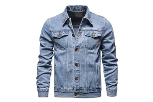 Men Winter New Jeans Jacket Solid Color Casual Breathable Eco-Friendly Stand Collar Single Button for Men
