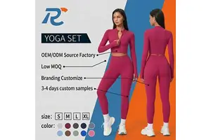 Women's Sets Half Zip Thumb Hole Stitched Yoga Jacket Leggings Fitness & Yoga Wear Sportswear