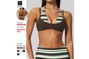 New Arrival Mock Layered Color Blocking Yoga Bra High Elastic Halter Neck Multi Style Shoulder Straps Sports Bra