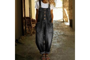 Cross-border European American Vintage Fashion Distressed Loose-fitting Women's Casual Denim Overalls Jumpsuit Adjustable