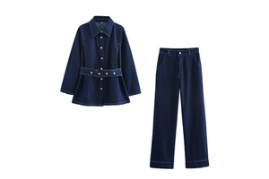 Best Selling High Quality Customizable Comfortable Casual Denim Canvas Suit Set 2-Piece Long Regular Fit Women's Summer Solid