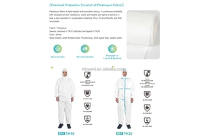 PPE Flash-Spun High Density Polyethylene Protective Coverall Cleanroom Anti-Static Fire Proof Level C Protection Laydown Collar