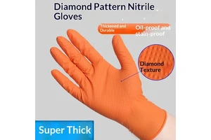 Extra-thick Orange Nitrile Rubber Gloves Diamond Pattern Non-slip Wear-resistant Disposable Industrial-grade
