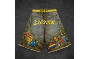 DiZNEW Men's Jeans Shorts Streetwear Custom Camouflage Rhinestone Denim Jorts 14oz 300 Gsm Shorts for Men High Quality