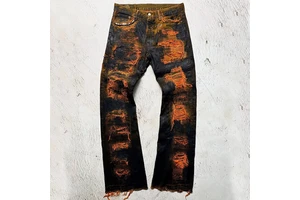 Customizable Plus Size Men's Mid Waist Crystal Decorated Hand-Stitched Dark Washed Streetwear-style Jeans Hip Hop Pencil Pants