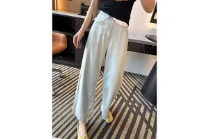 Factory Stock Womens Solid Full-Length Flare Utility Mid Waist Denim Jeans Summer Autumn Lightweight Cotton Blend Washed OEM/ODM