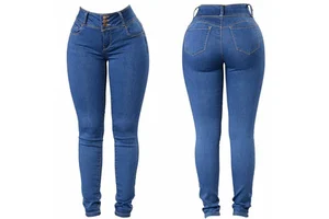 Plus Size Women's Mid Waist Wide Leg Loose Fit Jeans Dark Blue Button Fly Stonewashed Full Length Casual Summer