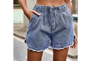 Women's High Waisted Elastic Denim Sports Gym Shorts with Drawstring Closure Casual Summer Shorts for Teen Girls