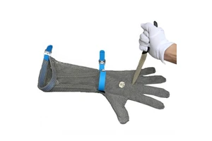 Chainmail Gloves Hand Protection Butcher Gloves Metal Mesh Safety Gloves 19cm TPU Cuff Machine Washable for Meat Processors