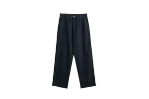 Men's Relaxed Fit Denim Trousers Straight Leg Half Elastic Waist Blue Jeans Comfortable Casual Long Pants