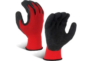 Construction Worker Safety Gloves Red/Black Nitrile Coated Abrasion Resistant Anti-Static Anti-Slip Waterproof Polyester Lined