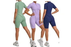 Women One-Piece Sports Bodysuit High-Intensity Workout Outfit Tight-Fit Running Yoga Gym Training Jumpsuit Casual Sportwear