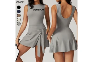 Women Activewear One Piece Shorts Jumpsuit Sports Clothes Athleisure Sleeveless Tennis Dress