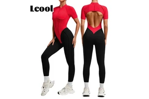 Lcool Wholesale One Piece Workout Romper Backless Zip up Bodysuit Gym Fitness Set Women's Jumpsuit Sportswear