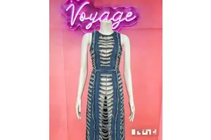 Sexy Summer European Denim Suit with Distressed Detail and High-Slit Vest