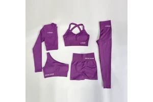 Wholesale High Stretch Compression 5 Piece Yoga Set Sport Bra and Booty Lift Panties Set Long Sleeve Tops Set for Women