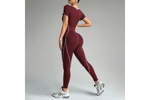 European American Solid Yoga Suit One-piece Customized Seamless Contrast Binding Ankle-Length Peach Butt Pants Sports Tight Set