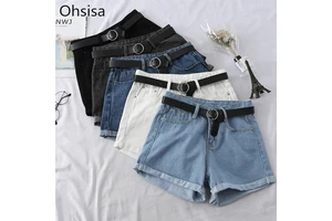 Wholesale Women New Style Edge Curl Denim Zipper Shorts (no Belt ) Summer Hot Short Pants Jeans Slim Fashion Casual Shorts