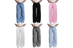 Manufacturer Direct Cheap Stylish Comfortable Multi-Functional Polyester/Cotton Women's High Waisted Wide Leg Jeans Trousers