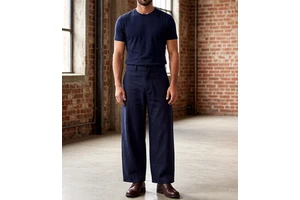 100% Cotton Men's Vintage Stonewashed Denim Windproof Flat Front Mid Waist Heavyweight Zipper Fly Trousers