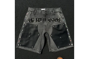 Designer High Quality Denim Jeans Shorts for Men Y2K Streetwear Chain Casual Hip Hop Style Mid Waist Straight Cut for Summer