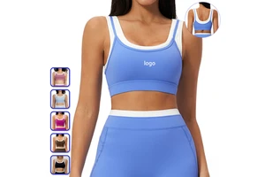 Naked Sense Fake Two-piece Breathable High Support Contrast Binding Yoga Sports Bra for Women Spandex/Nylon Running Fitness