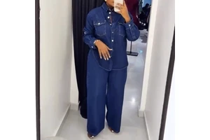 Women Denim 2 Piece Sets Coat Jeans Pockets Single Breasted Turn Down Collar Outfits Distressed Jacket Straight Pants Suit 2026