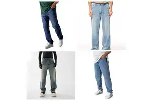 Men's Wide-leg Denim Jeans, Vintage Brown and Blue Washed, Loose and Casual Street Style, Wholesale, OEM Customization