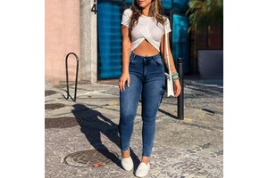 New Style Denim Jeans for Women Zipper Leg Pockets Elastic Overalls Whitened Trousers Pants Slim Pencil Jeans