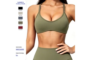 Women's Breathable Beauty Back Sports Bra With Front Logo Y-Shaped Thin Straps Medium Support For Yoga & Running
