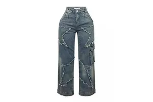 American Style High Street Retro Distressed Wide Leg Slimming High Waist Fashionable Women's Jeans