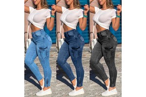 Plus Size Denim Overalls Hot Selling Anti-pilling Full Length Women's Sexy Peach Butt Skinny Fit High Waist Paisley Pattern