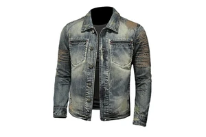 Autumn New Retro Collar Denim Jacket Men's Slim Fit Washed Jacket Versatile Motorcycle Suit Outerwear Jacket OEM
