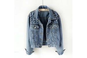 Women's Denim Jacket 2023 Breathable Cotton Stripe Quilted Winter Outerwear with Button-Up Collar Embroidery Eco-Friendly