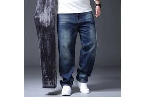 Hip-Hop Plus Size Denim Casual Loose Boys Custom Baggy Straight Leg Jeans Casual Pants for Fat Men Fashion Streetwear Jeans