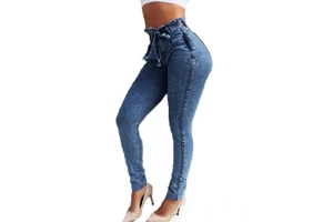S-5XL Women Stretch Denim Jeans Solid Color Fashion High Waist Plus Size Long Trousers Europe Elastic Pencil Pants Slim Jeans