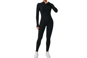 European American High-Intensity Fitness Sports Jumpsuit Long-Sleeved Yoga Jumpsuit with Detachable Chest Pad Half-Open Zipper